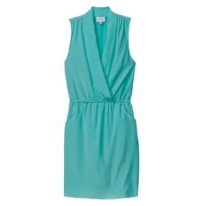 Aritzia Wilfred Sabine faux wrap tie waist mini dress in mint turquoise S